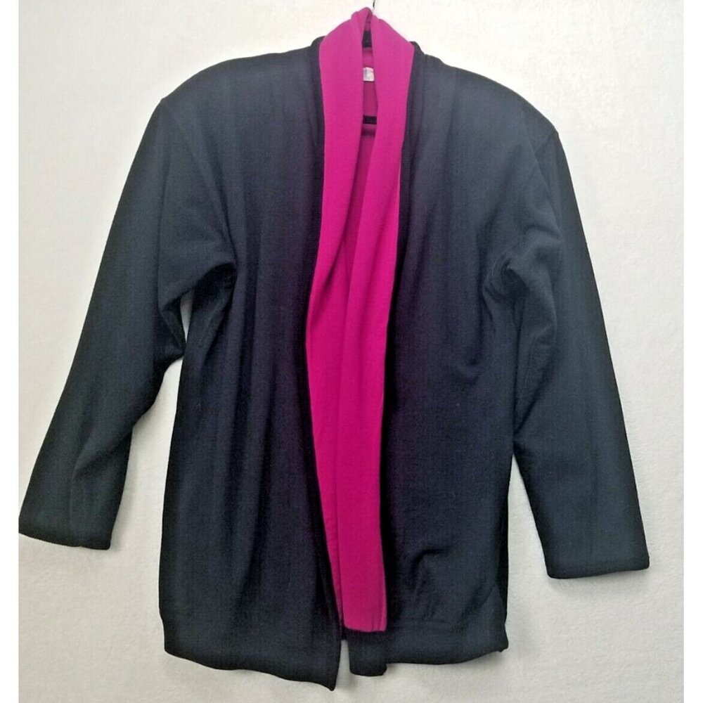 I.magnin design studio 100% merino wool black women's M open front sweater italy